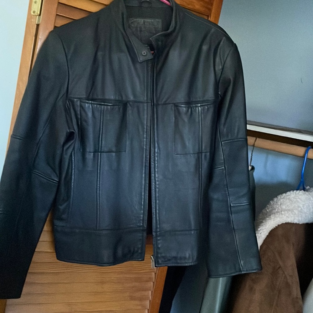Kathy Ireland Women's Jacket Size L Genuine Leather Black Full Zip Coat